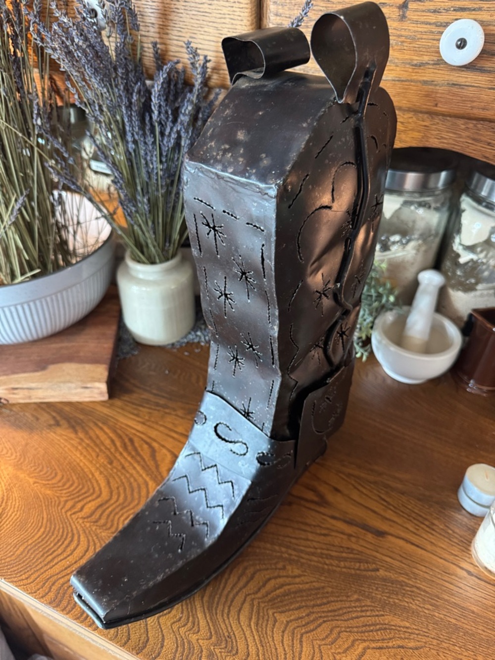 KARL VIDSTRAND Metal Southwest Cowboy Candle Holder Boot Decor w/candles &votive - Picture 13 of 13
